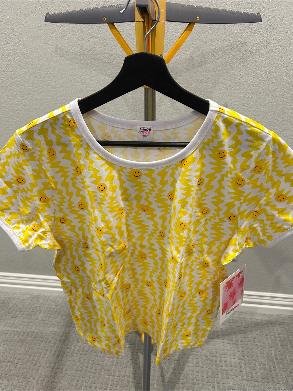 Bright Yellow Smiley-Print Short Sleeve Tee by Pink